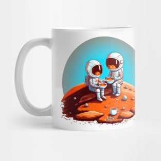 Cute Astronauts drinking coffee on Mars Mug